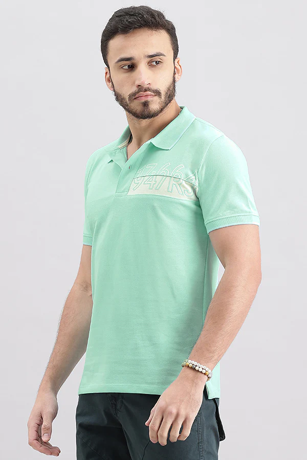 Aqua Blue Half Sleeve Pique Polo Tee - Image 5