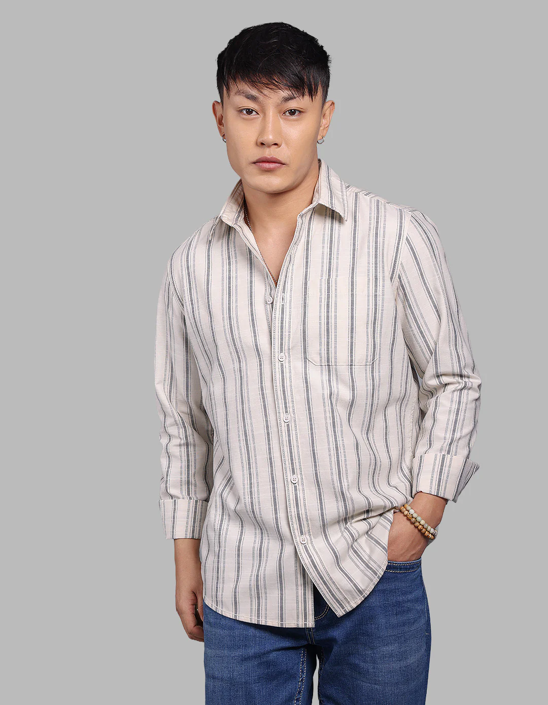 Beige Full Sleeve Stripe Shirt