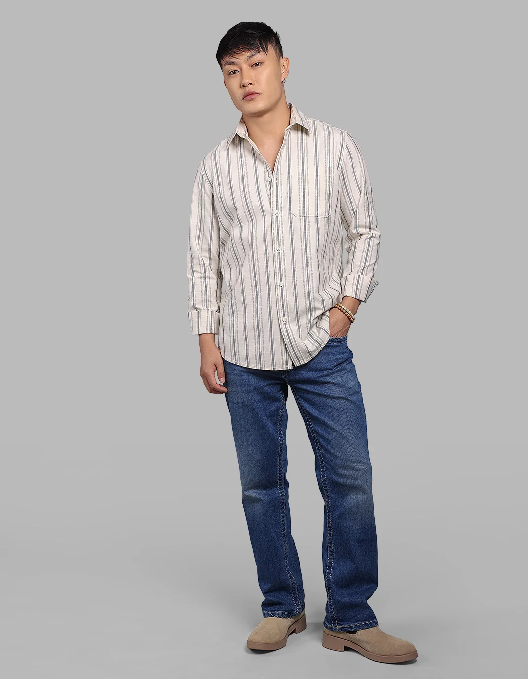 Beige Full Sleeve Stripe Shirt - Image 2
