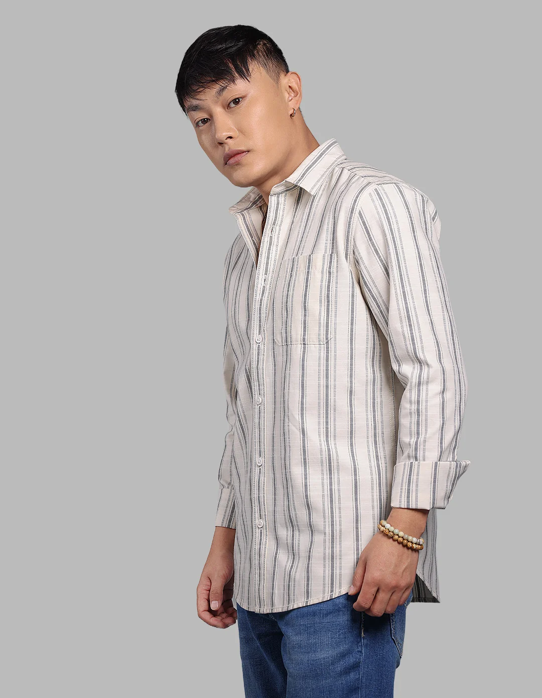 Beige Full Sleeve Stripe Shirt - Image 3