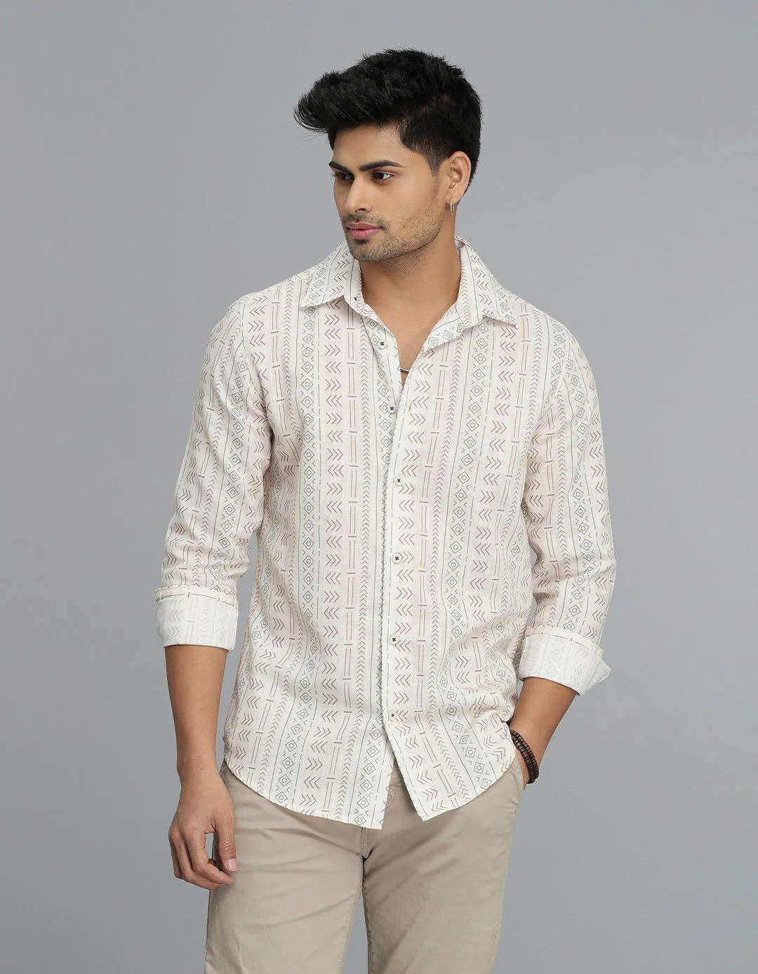 Beige Full Sleeves Printed Shirt