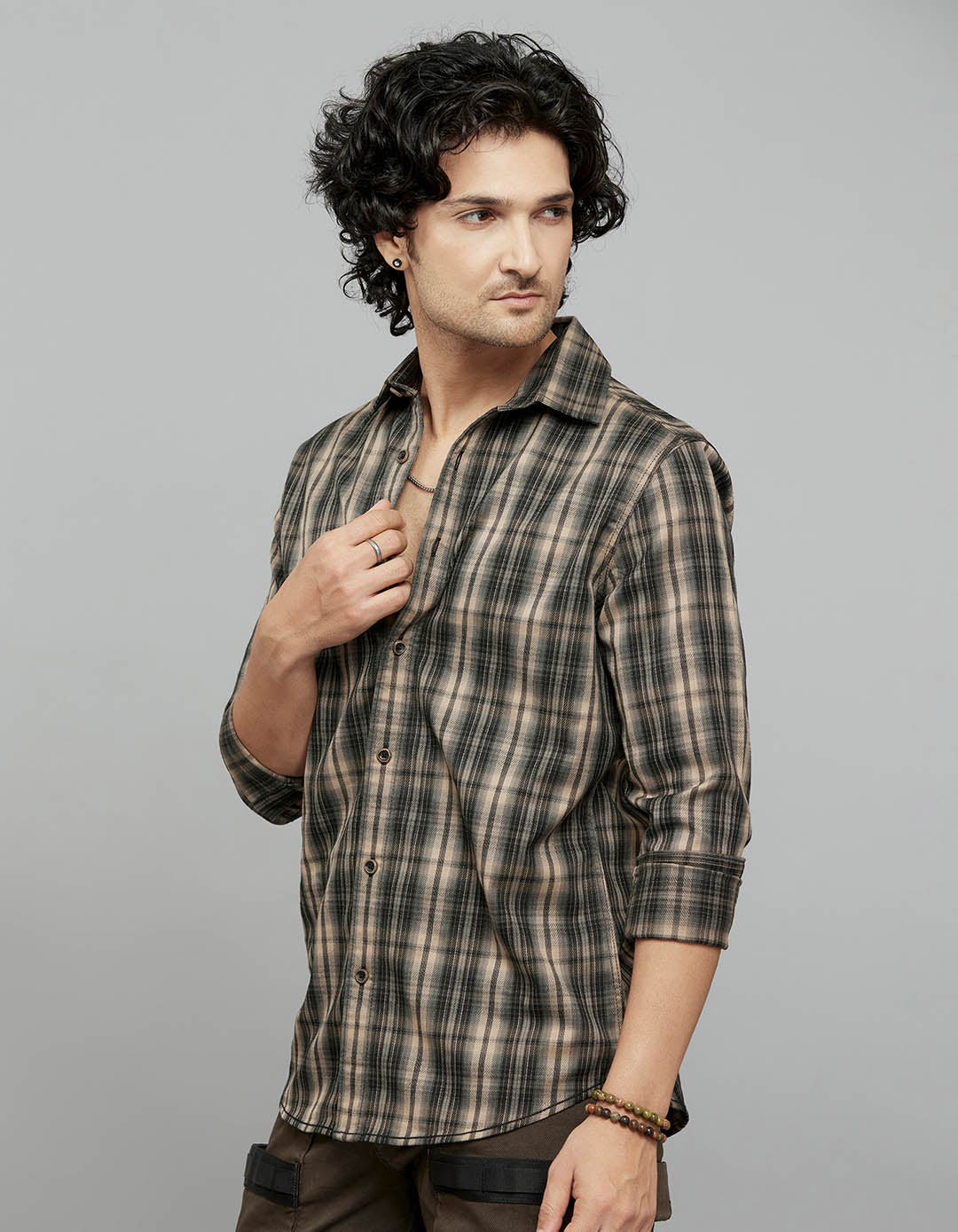 Beige White Full Sleeves Check Shirt - Image 4
