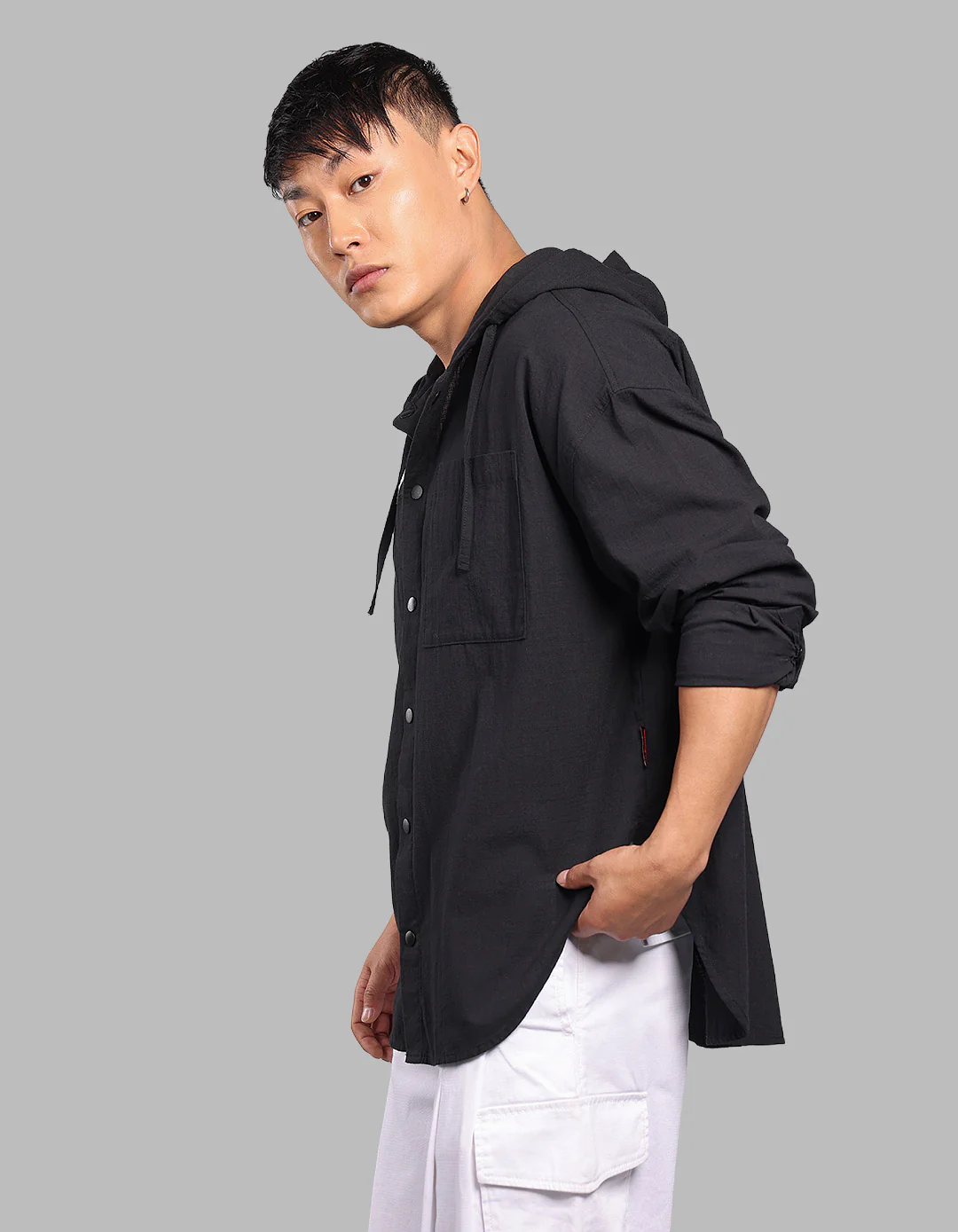 Black 100% Cotton Full Sleeve Oversized Solid Shirt - Image 4