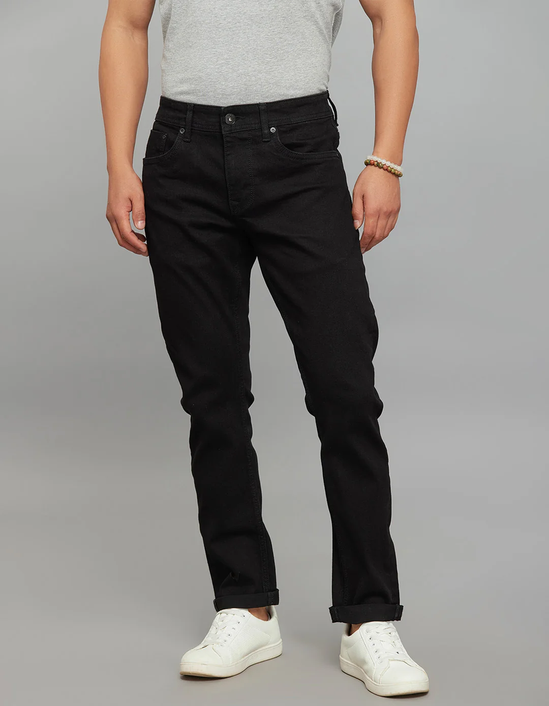 Black Low-Rise Tapered Ankle Length Classic Stretch Jeans