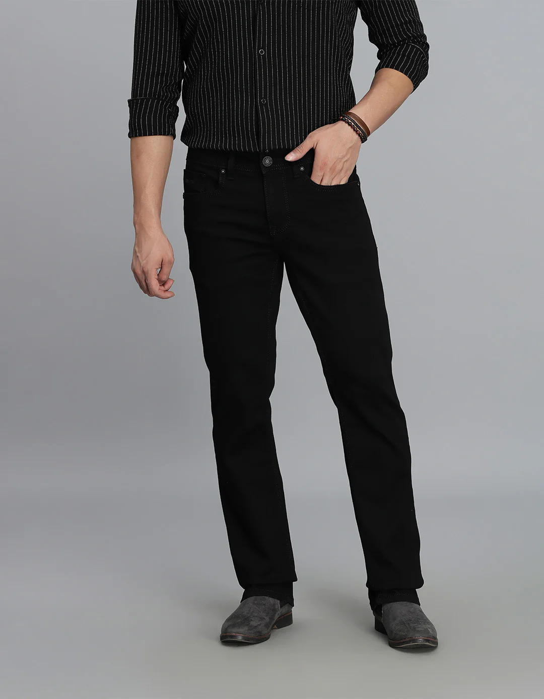 Black Mid Rise Loose Boot Leg Jeans
