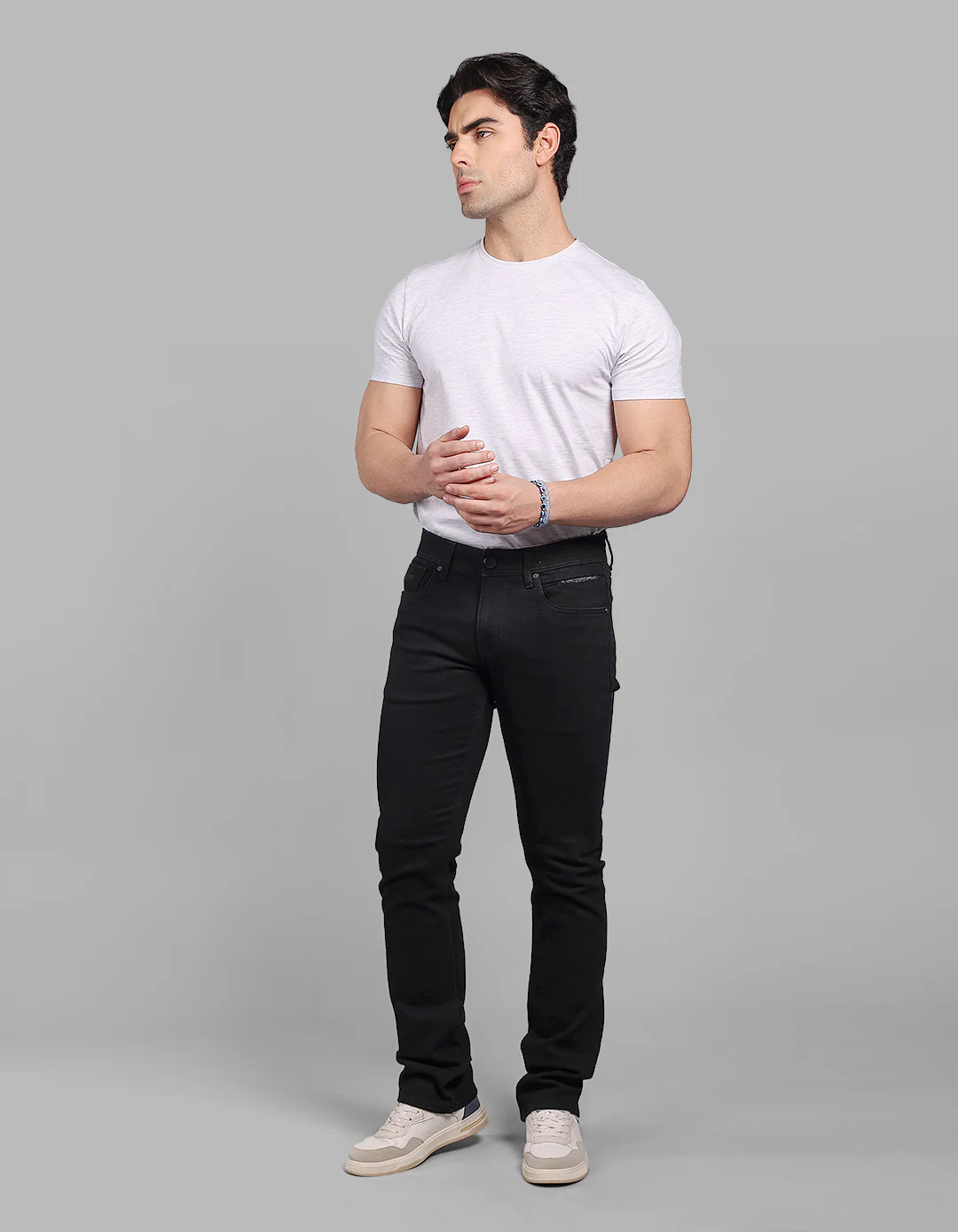 Black Mid-Rise Slim Straight Fit Stretch Jeans - Image 2