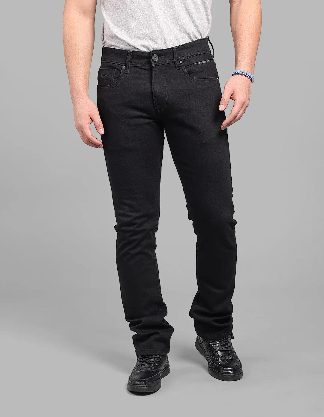 Black Mid-Rise Slim Straight Fit Stretch Jeans - Image 3