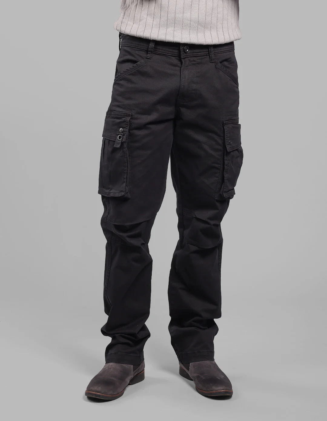 Black Comfort Straight Fit Stretch Cargo Pants