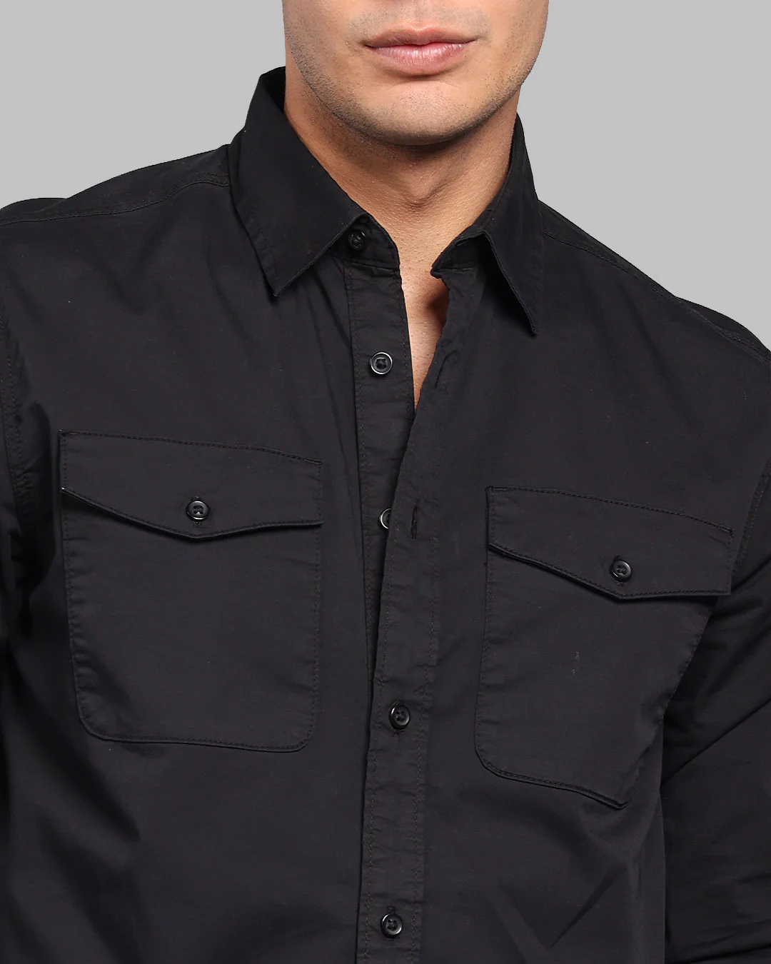 Black Full Sleeve Stretch Cargo Shirt - Image 6