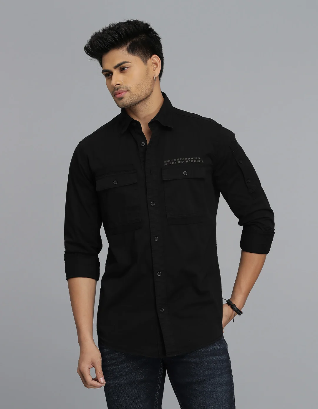 Black Full Sleeves Cargo Shirt