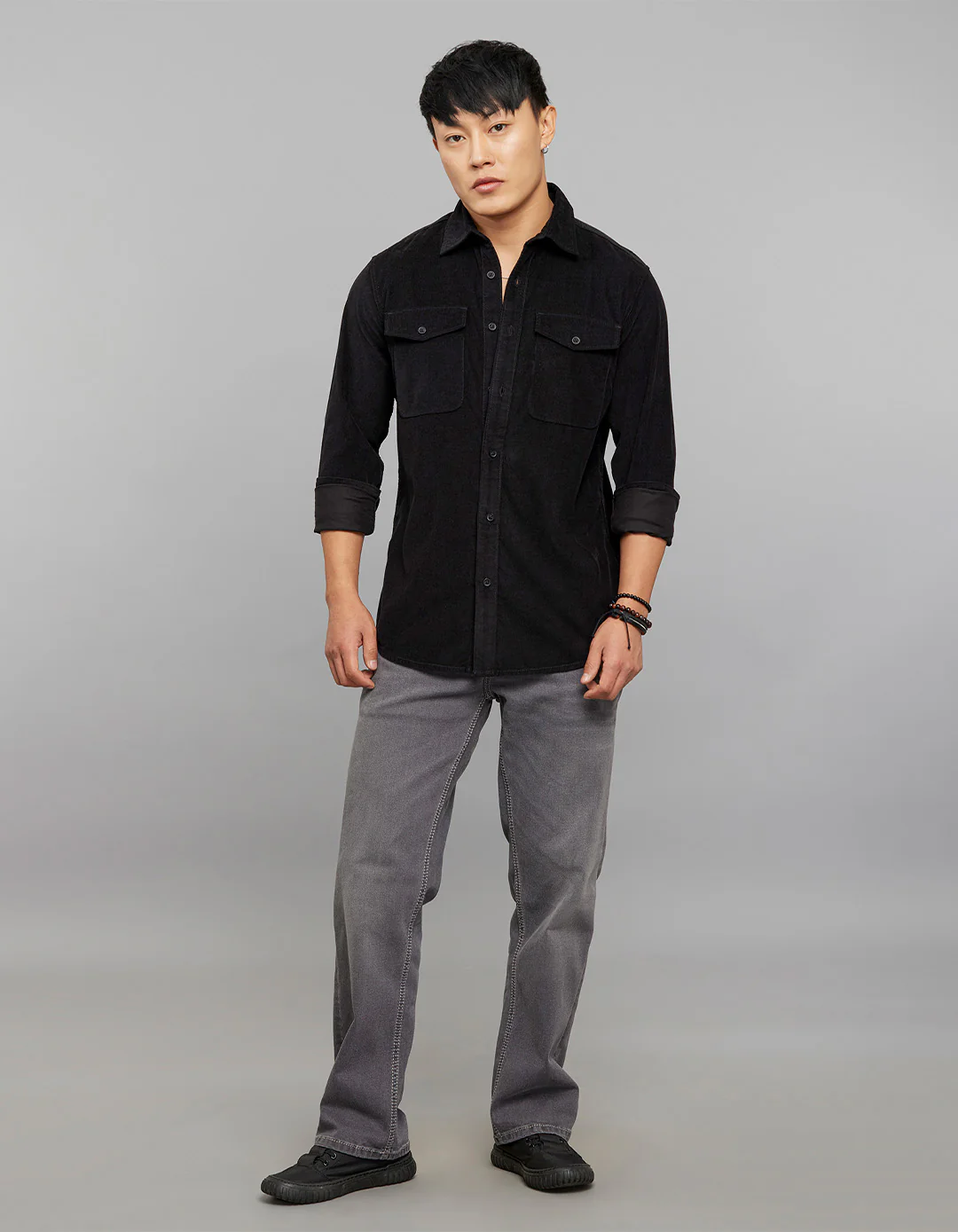 Black 100% Cotton Full Sleeves Corduroy Shirt - Image 2