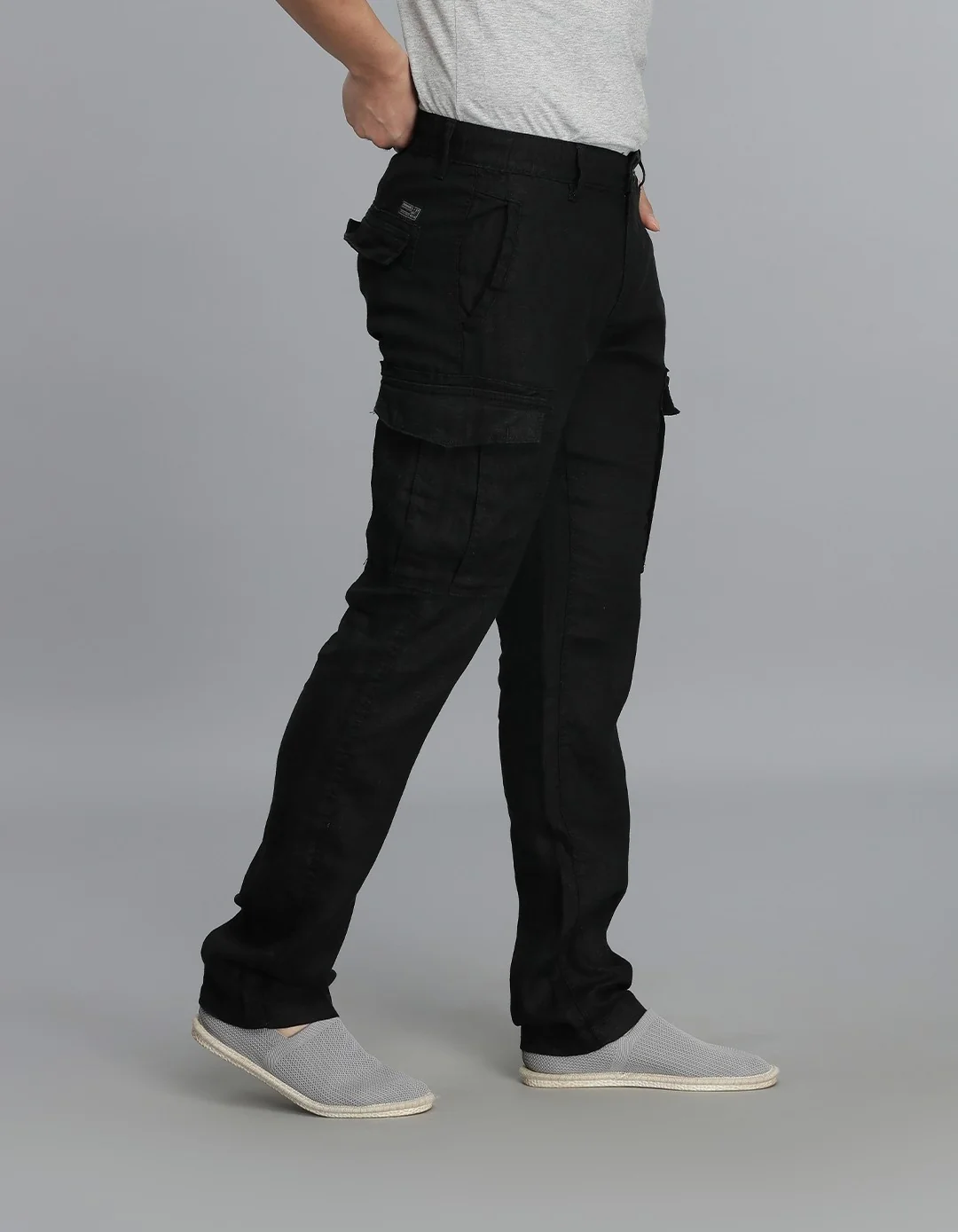 Black 100% Linen Cargo Pant - Image 4