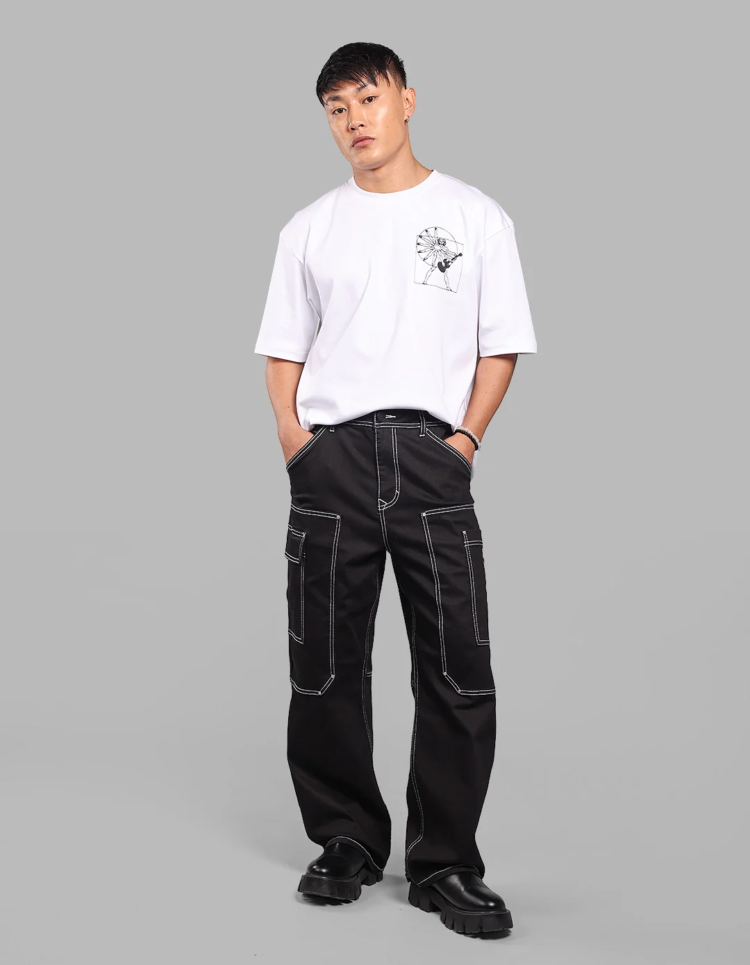Black Loose Fit Denim Cargo - Image 2