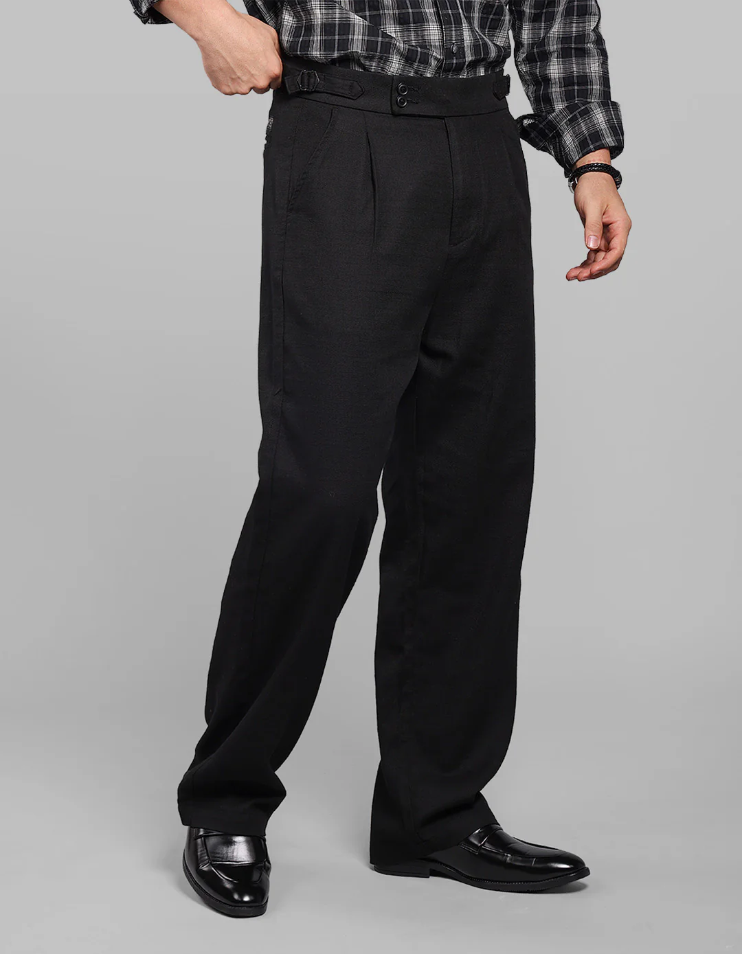 Black Pleated Korean Fit Cotton Pants - Image 4
