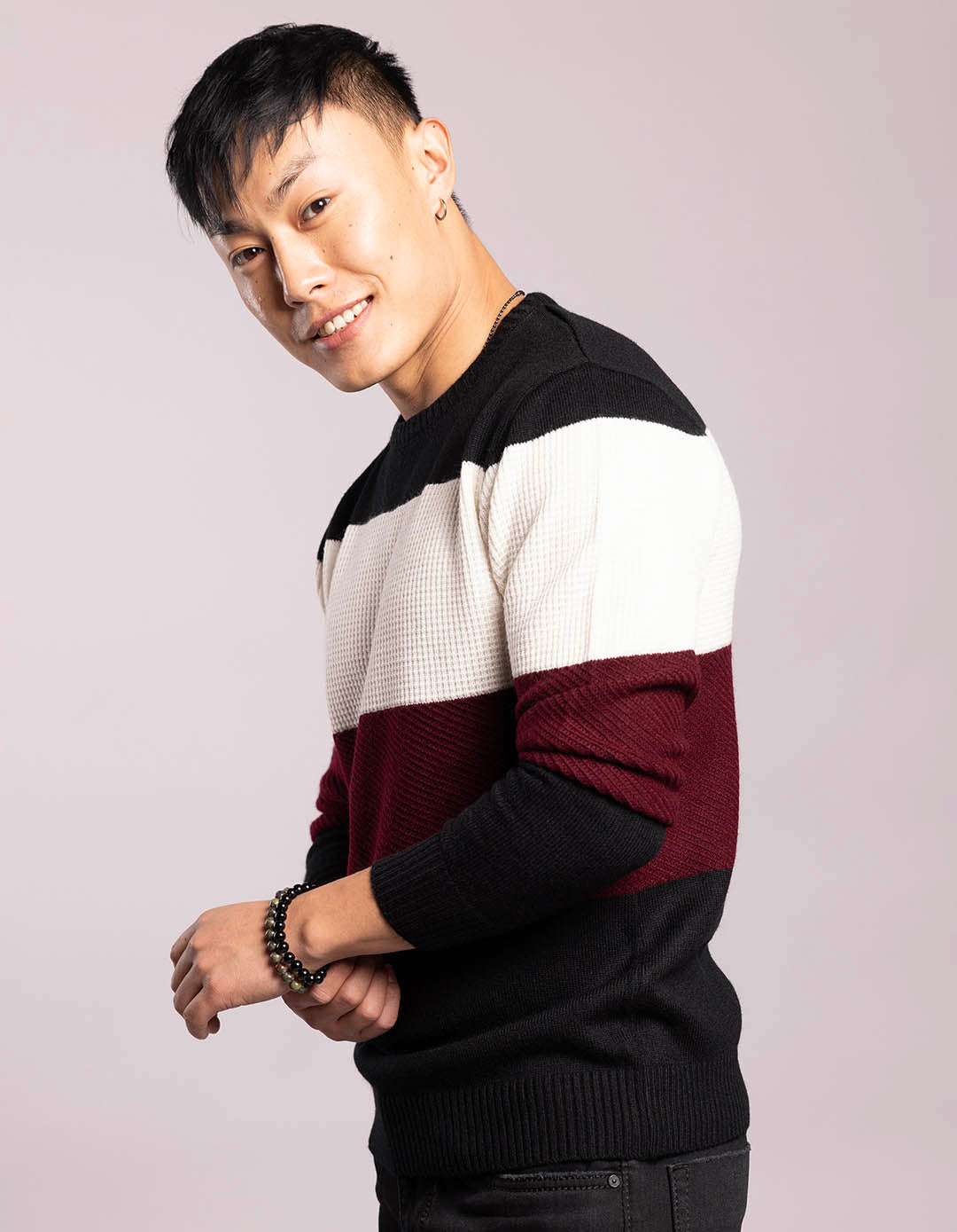 Black White Round Neck Flatknit Tee - Image 3
