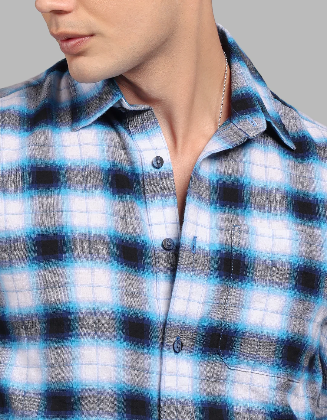 Blue 100% Cotton Full Sleeve Check Shirt - Image 6