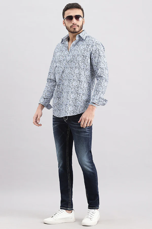 Blue Full Sleeve Printed Shirt - Image 2