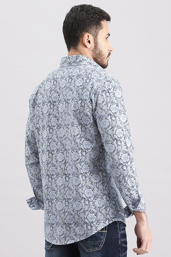 Blue Full Sleeve Printed Shirt - Image 4