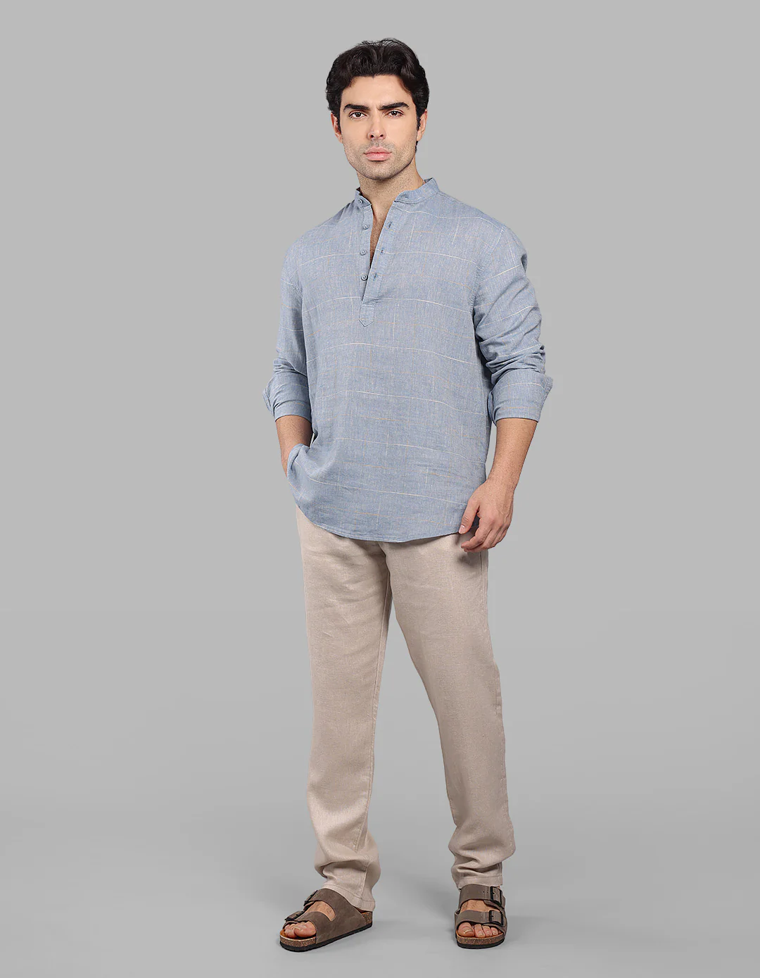 Blue Relax Slim Fit Linen Blend Short Kurta - Image 2