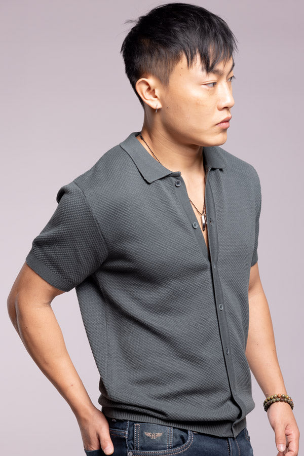 Bottle Green Flatknit Shirt - Image 4