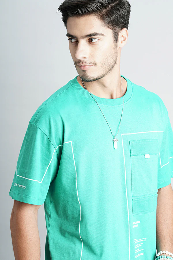 Bright Aqua Half Sleeve Oversized Tee - Image 6