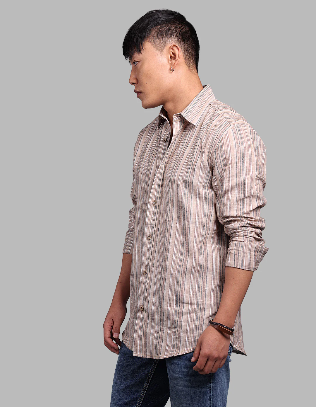 Brown Full Sleeve Linen Blend Stripe Shirt - Image 3