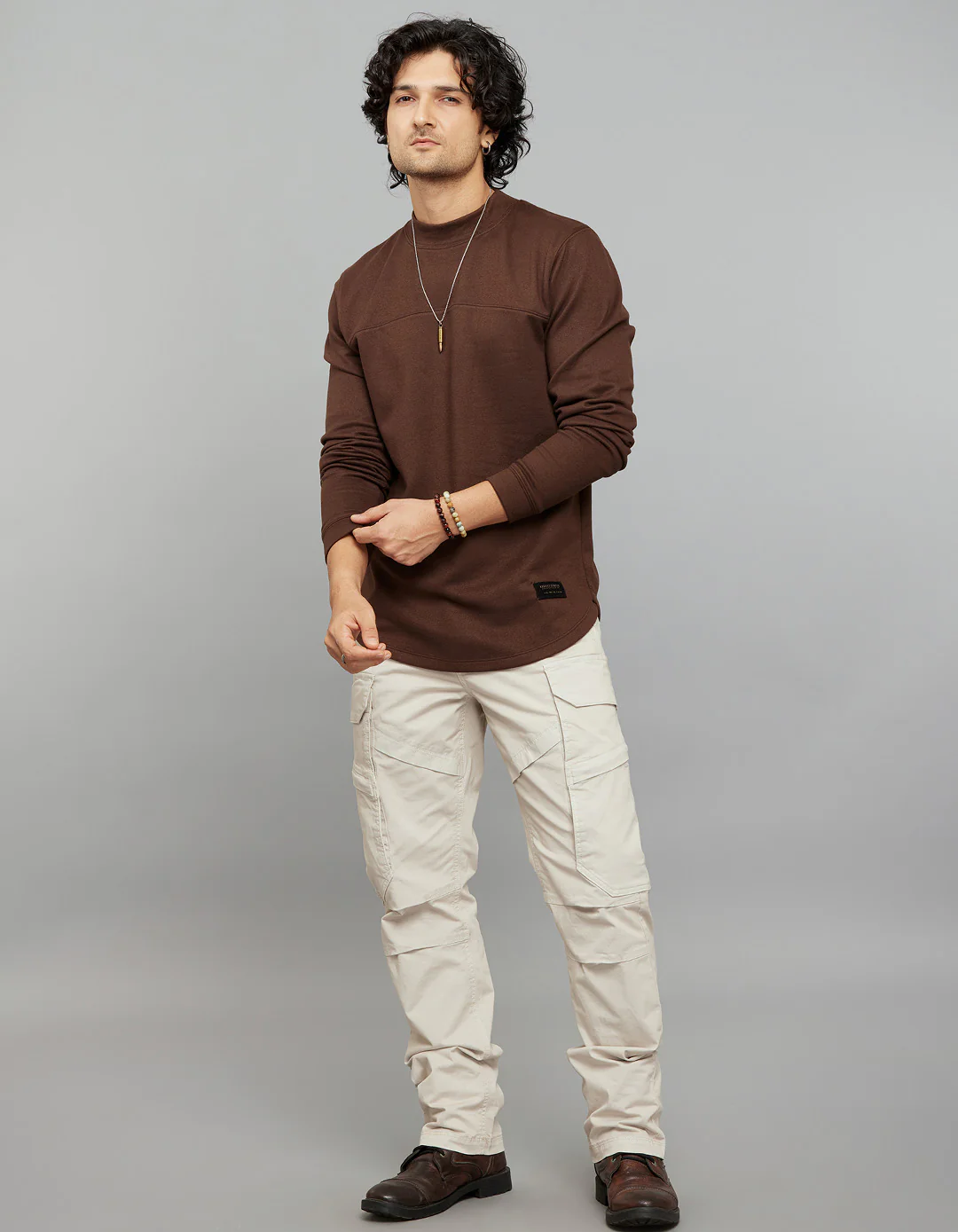 Brown Round Neck Full Sleeves Sweatshirt - Image 2