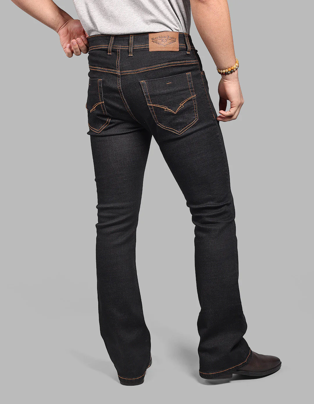 Charcoal Mid Rise Loose Boot Leg Stretch Jeans - Image 7