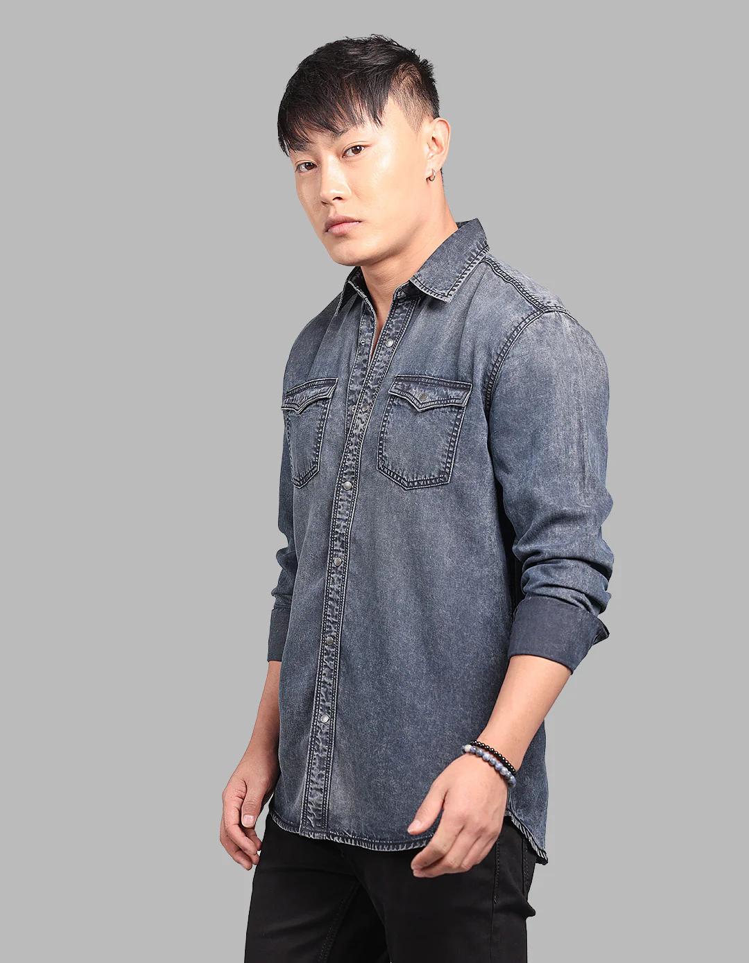 Charcoal Grey Full Sleeve Denim Shirt - Image 3