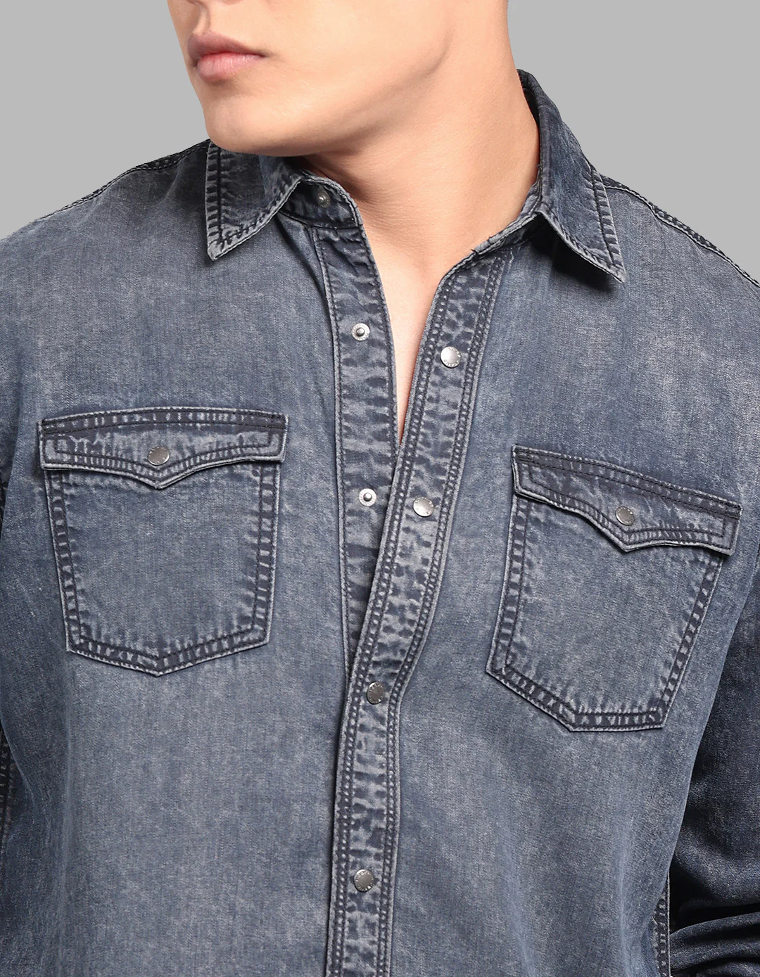 Charcoal Grey Full Sleeve Denim Shirt - Image 6