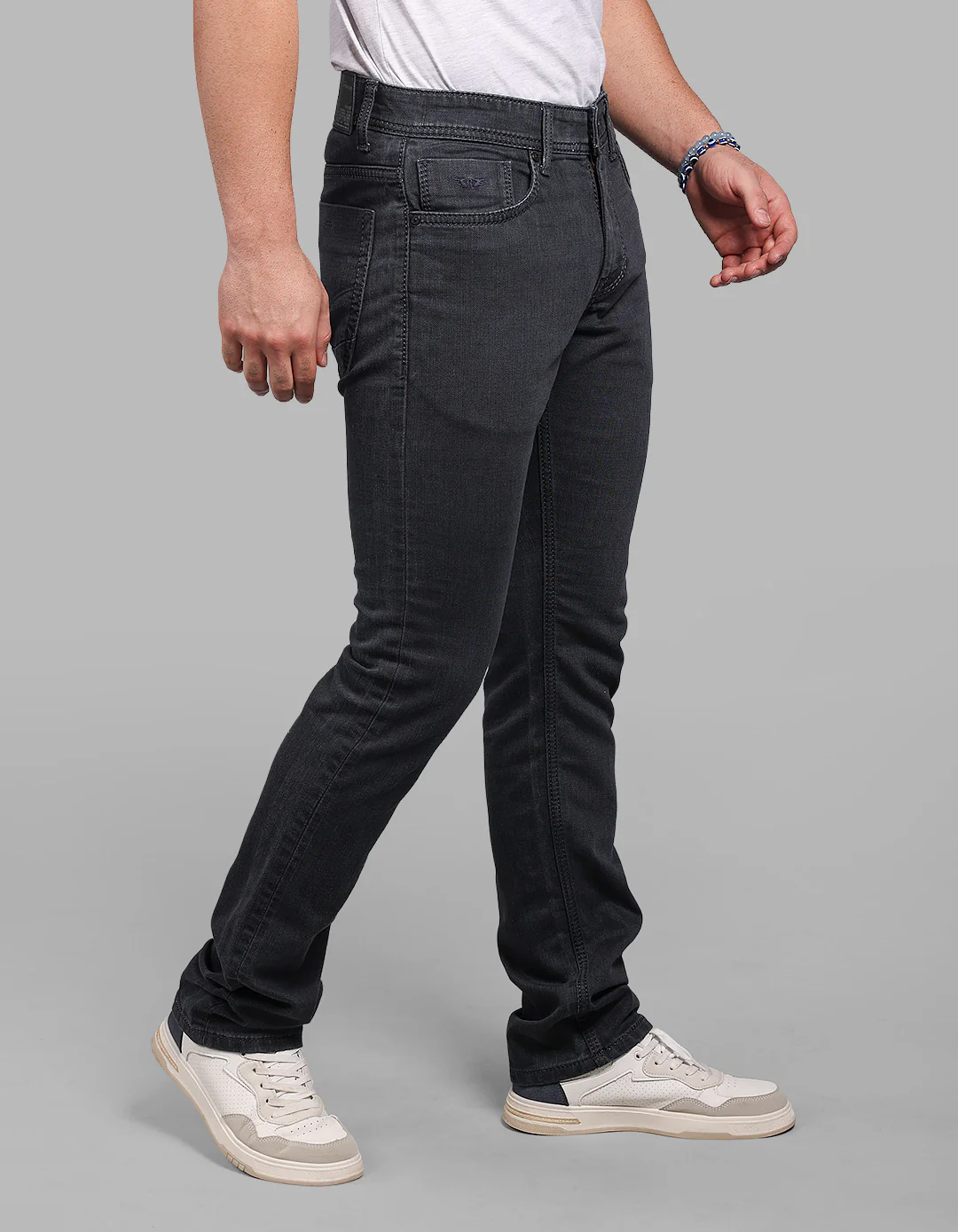 Charcoal Grey Mid-Rise Slim Straight Fit Stretch Jeans - Image 5