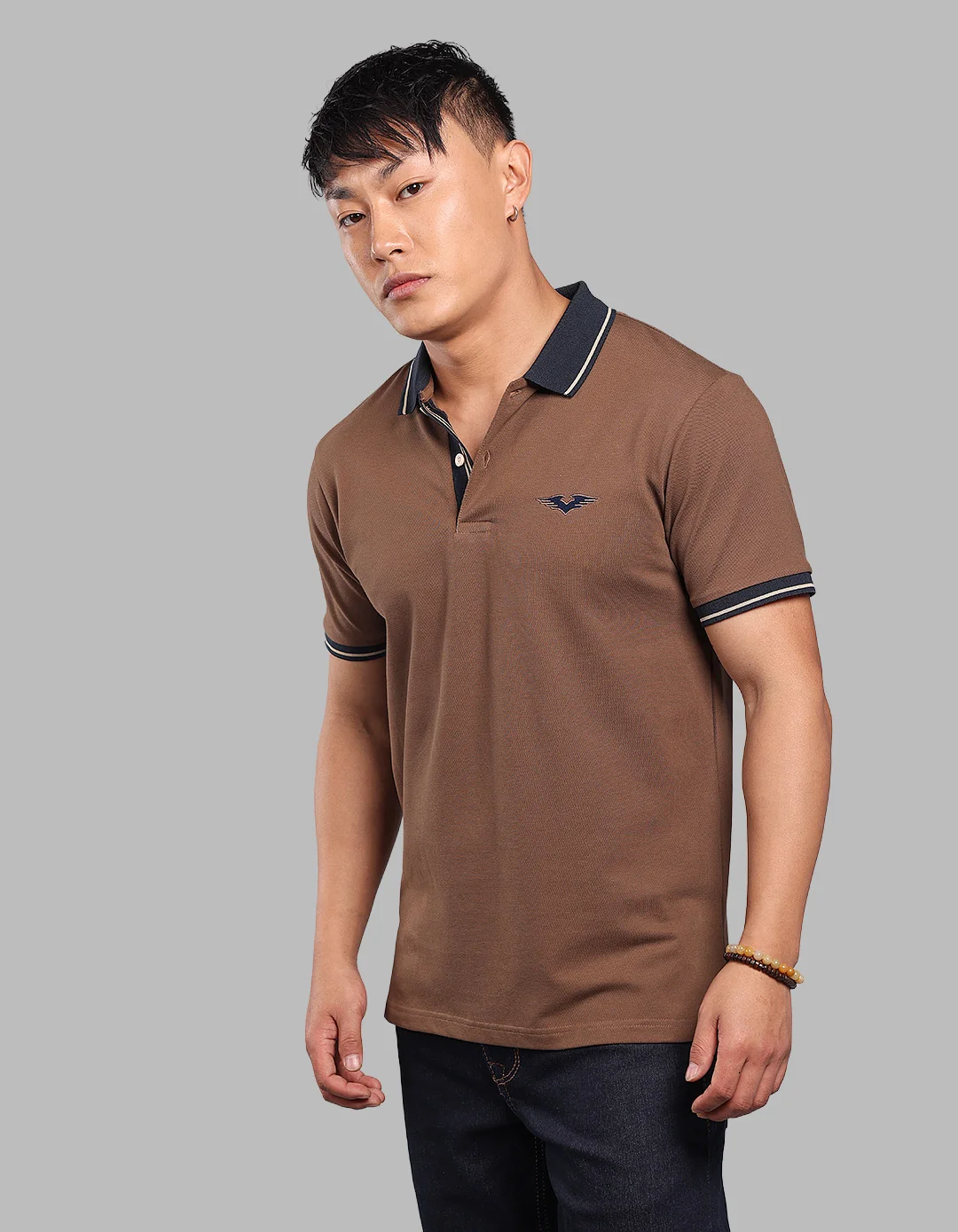 Coffee Brown Half Sleeve Pique Polo Tee - Image 3