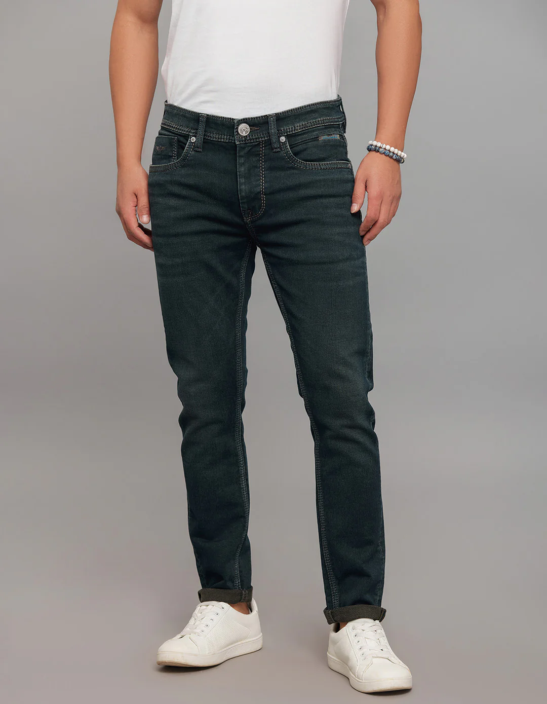 Dark Blue Low-Rise Ankle Length Knit Stretch Jeans