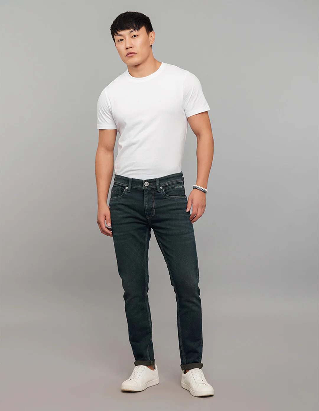 Dark Blue Low-Rise Ankle Length Knit Stretch Jeans - Image 2