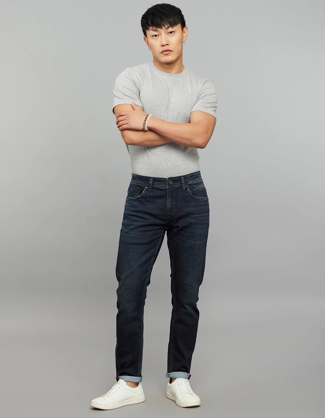 Dark Blue Low-Rise Ankle Length Knit Stretch Jeans - Image 2