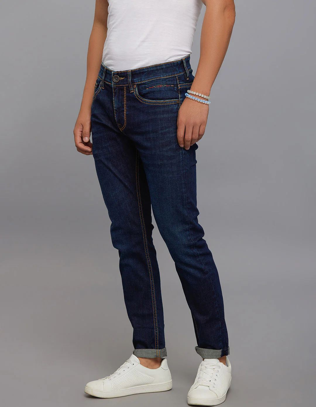 Dark Blue Low-Rise Tapered Ankle Length Stretch Jeans - Image 3