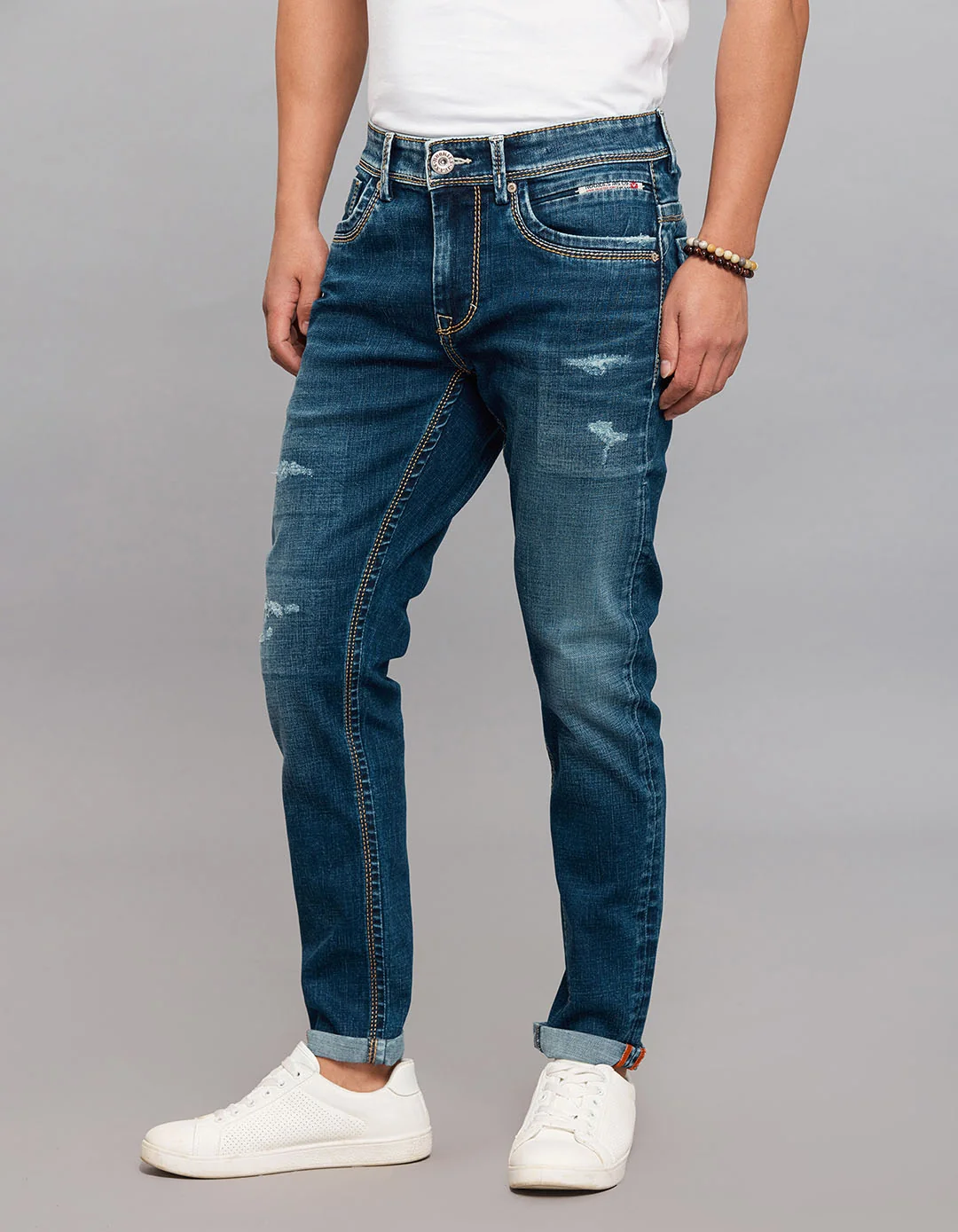 Dark Blue Low-Rise Tapered Ankle Length Stretch Jeans - Image 3
