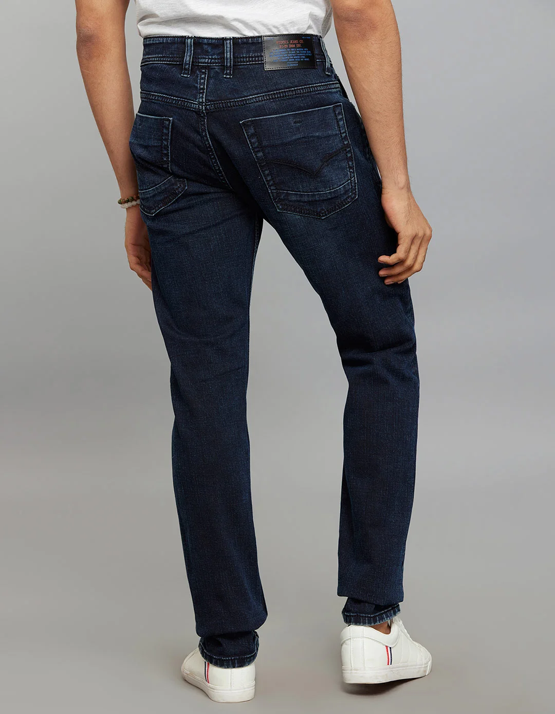 Dark Blue Mid-Rise Slim Straight Fit Stretch Jeans - Image 6
