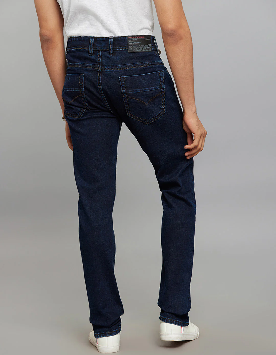 Dark Blue Mid-Rise Slim Straight Fit Stretch Jeans - Image 5