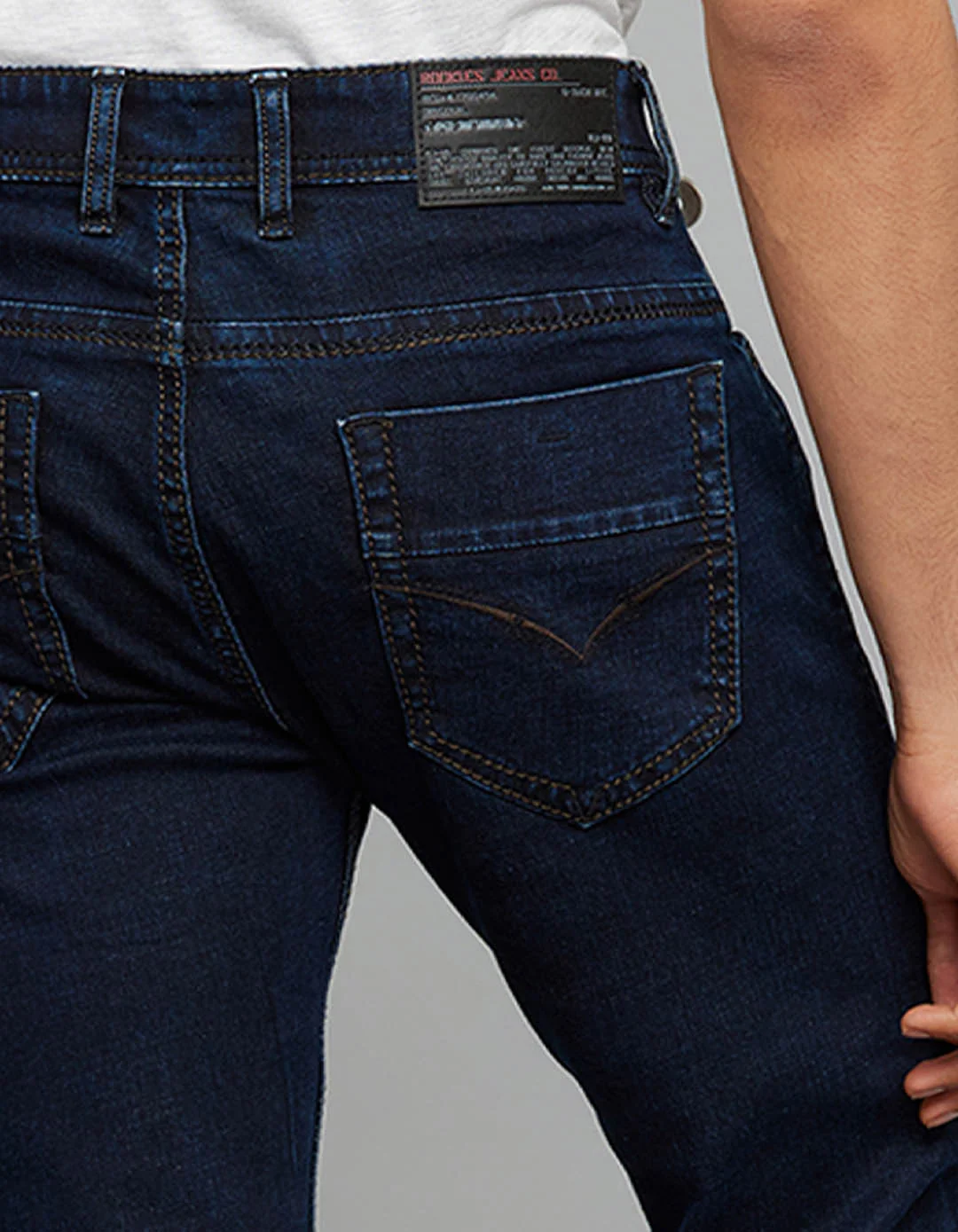 Dark Blue Mid-Rise Slim Straight Fit Stretch Jeans - Image 6