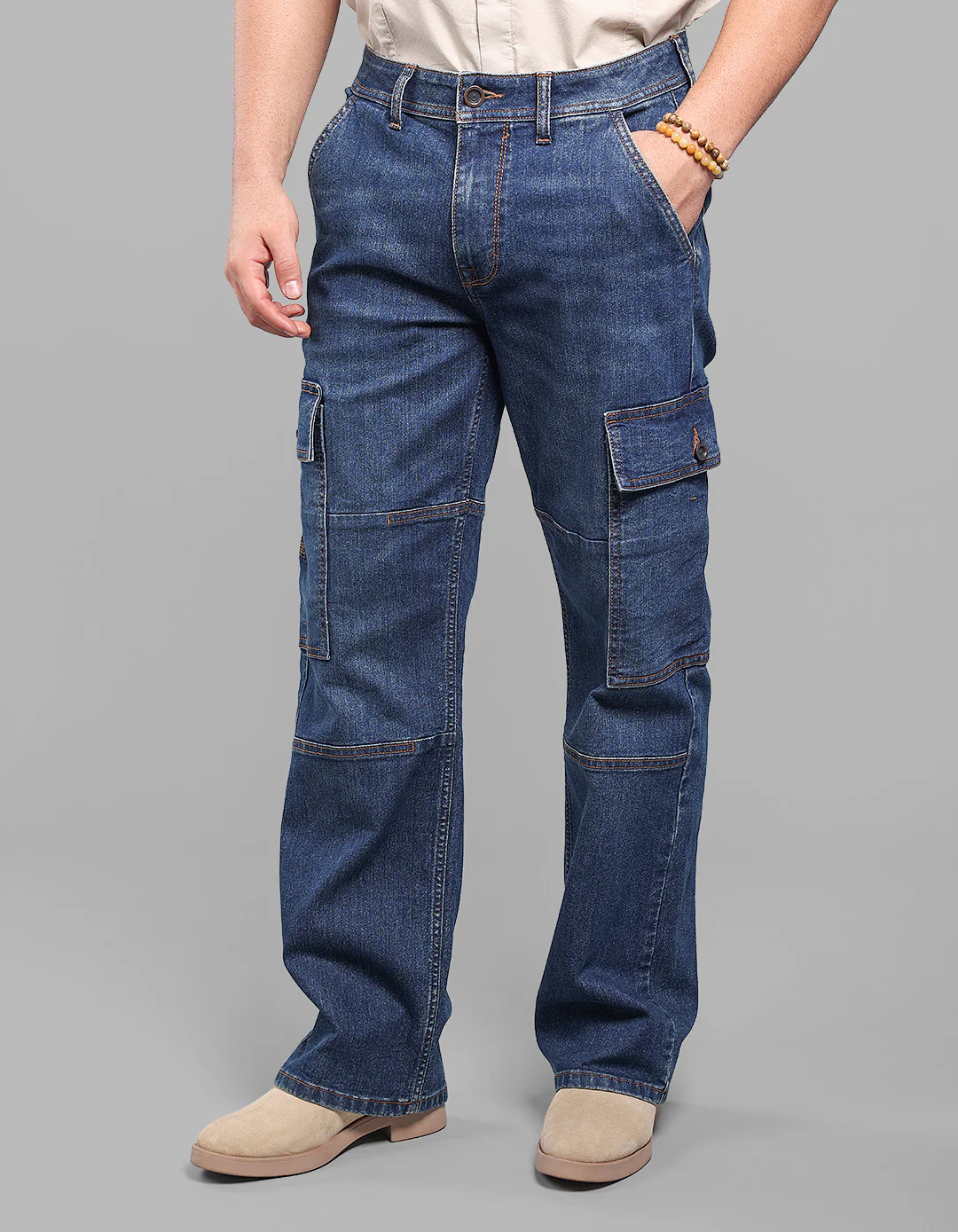 Dark Blue Loose Fit Denim Cargo