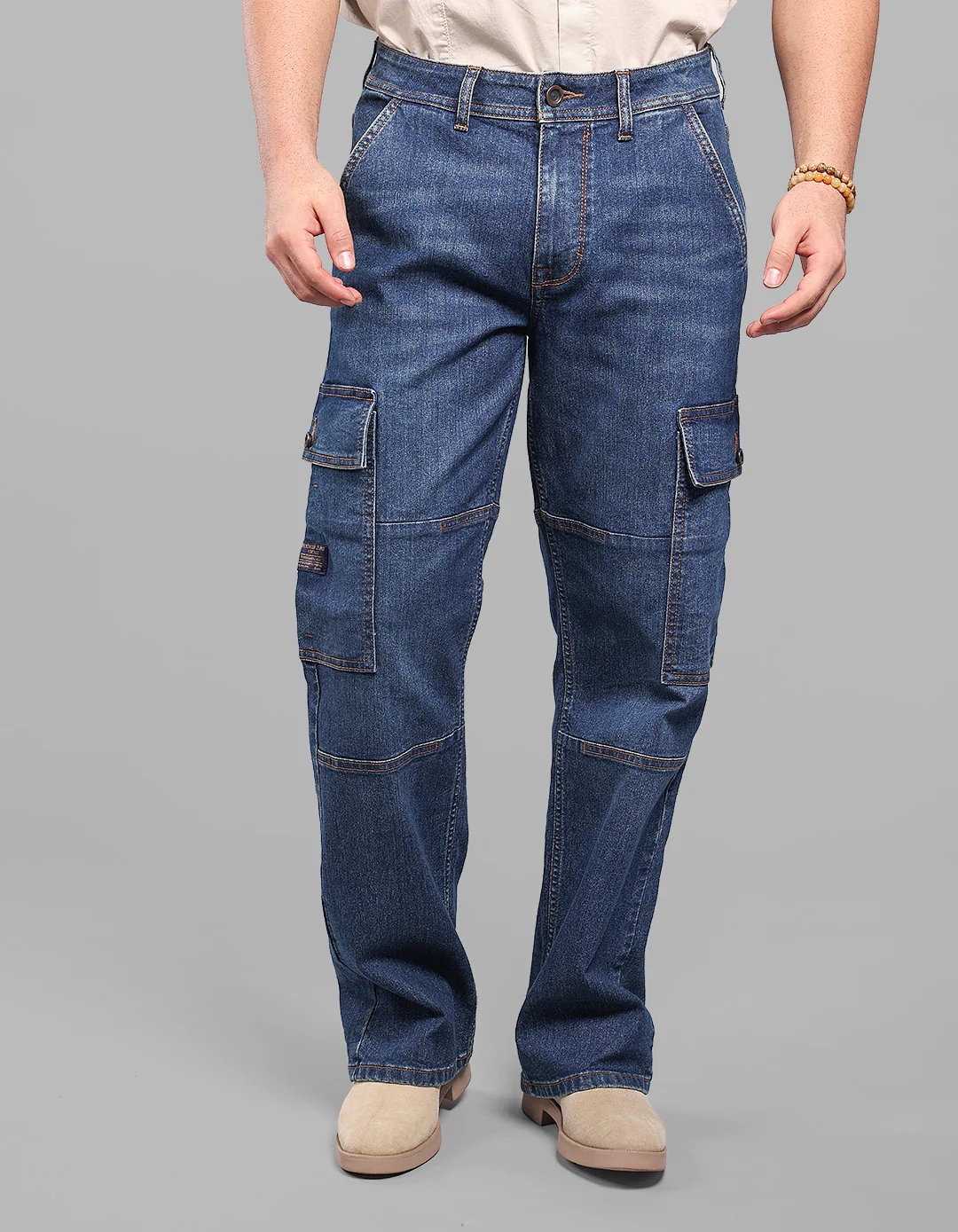 Dark Blue Loose Fit Denim Cargo - Image 2