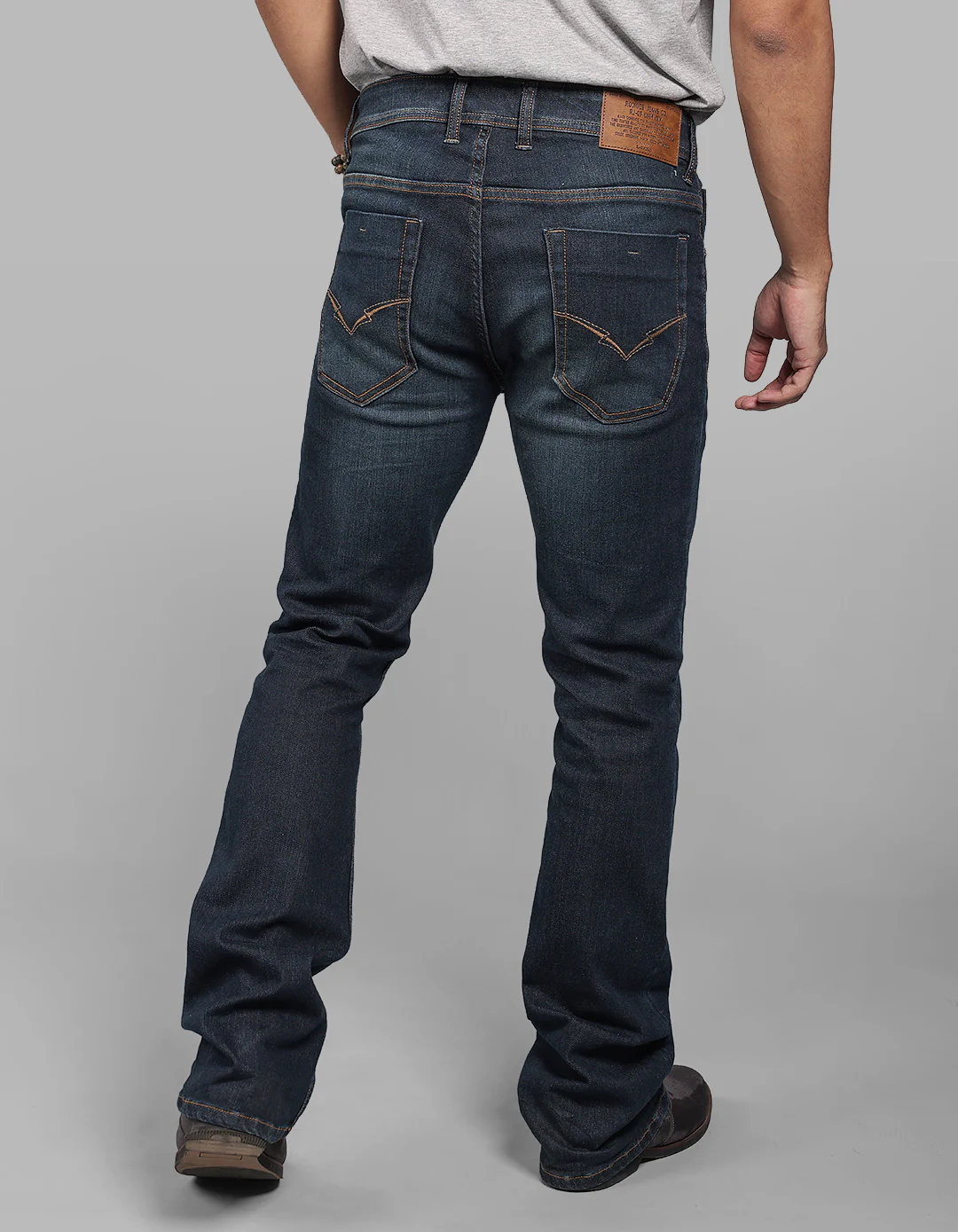 Dark Blue Mid Rise Loose Boot Leg Stretch Jeans - Image 5