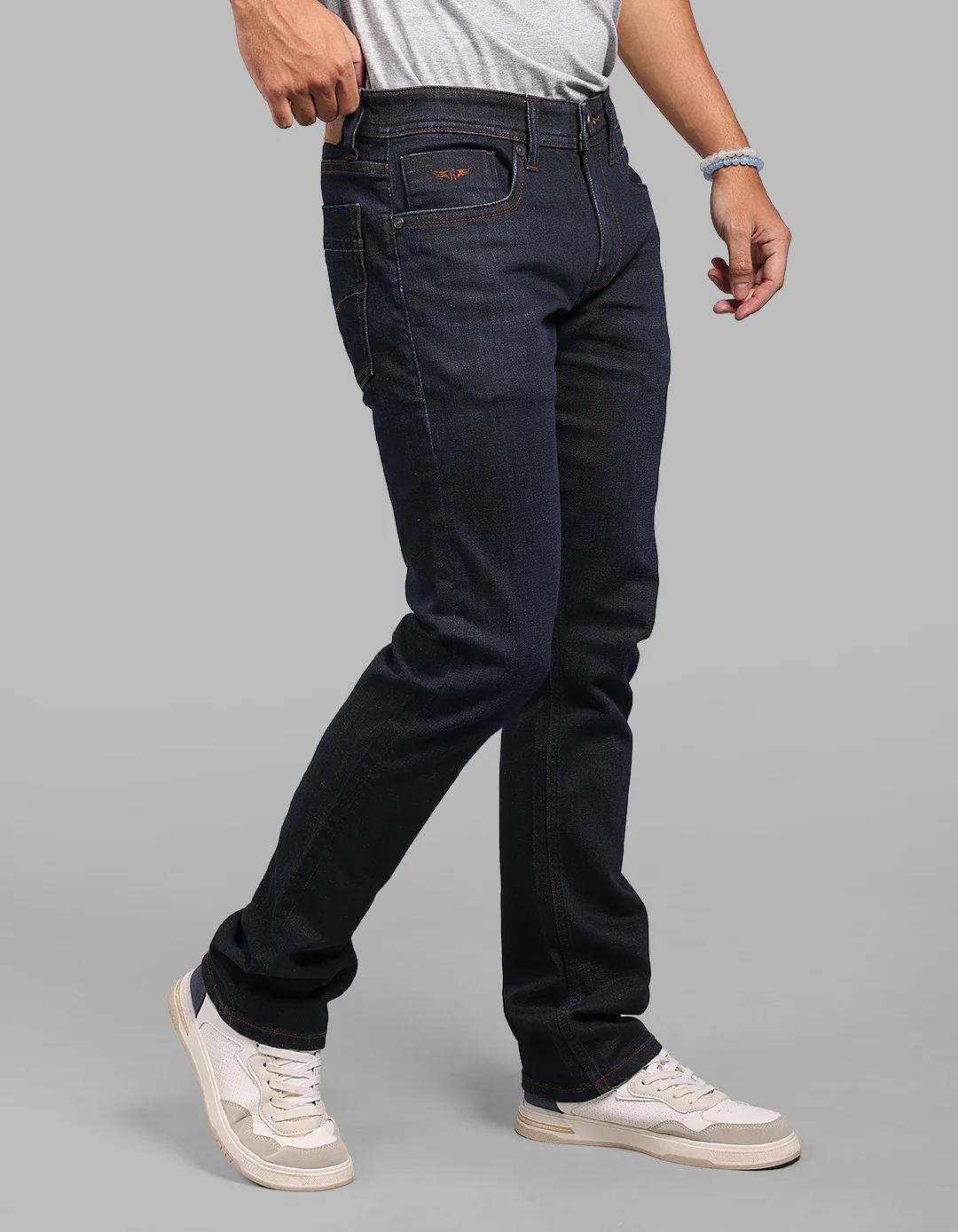 Dark Blue Mid-Rise Slim Straight Fit Stretch Jeans - Image 4