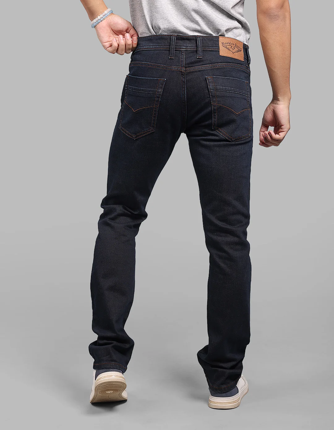 Dark Blue Mid-Rise Slim Straight Fit Stretch Jeans - Image 5