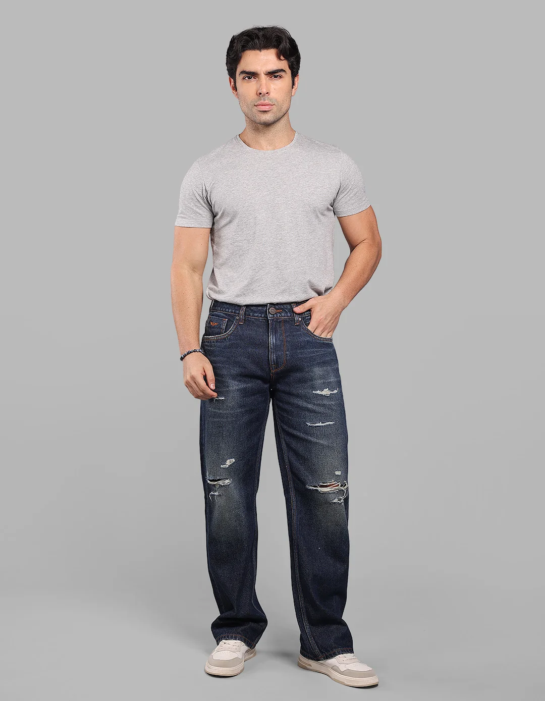Dark Blue Midrise Loose Fit Stretch Jeans - Image 3