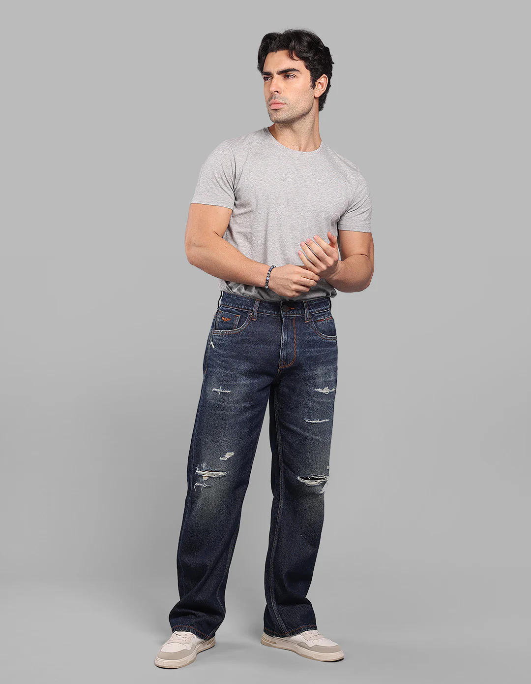Dark Blue Midrise Loose Fit Stretch Jeans - Image 8