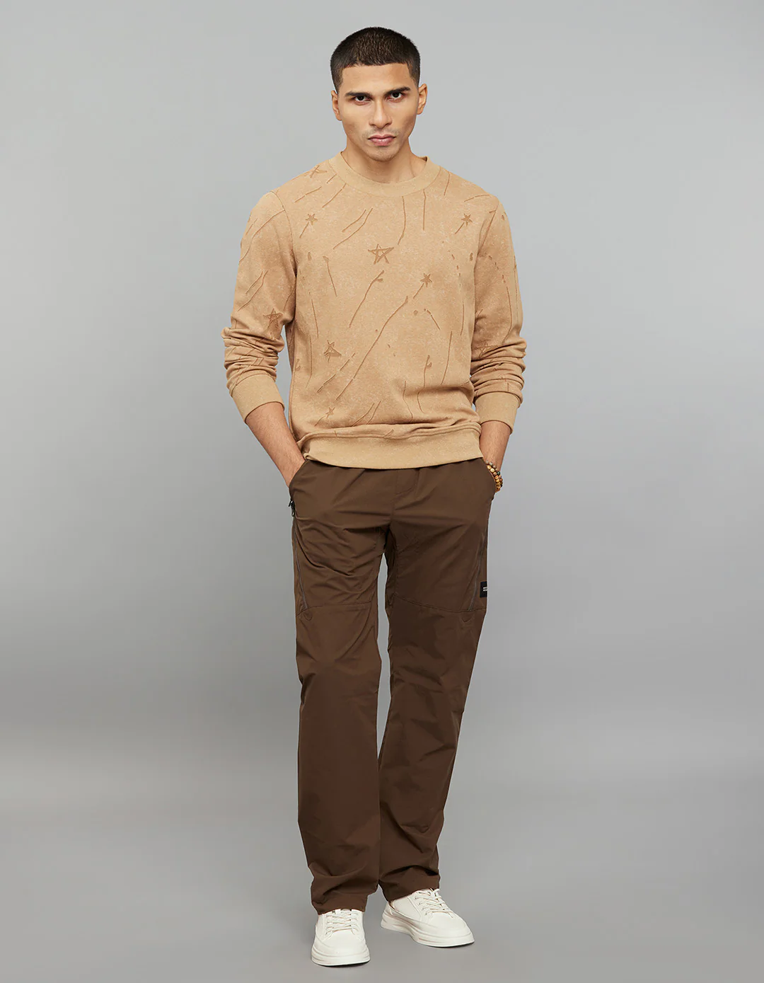 Dark Khaki Round Neck Full Sleeves Sweatshirt - Image 2