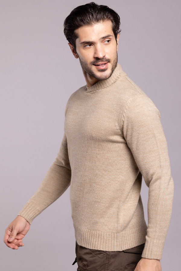 Dark Beige High Neck Pullover Sweater - Image 3