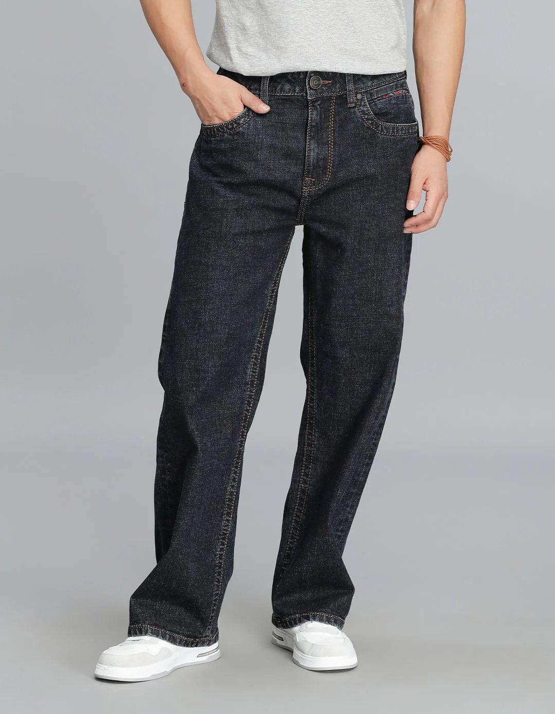 Dark Blue Midrise Loose Fit Cropped Jeans